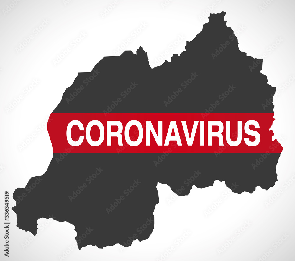 Rwanda map with Coronavirus warning illustration