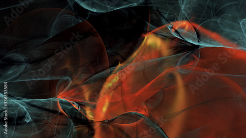 Abstract grey and orange chaotic glass shapes. Colorful fractal background. Digital art. 3d rendering.