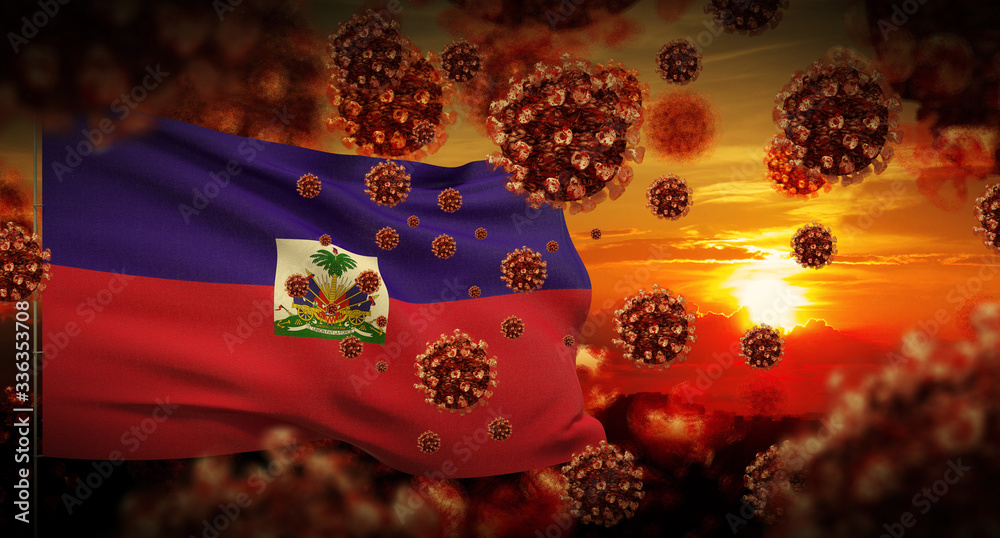 COVID-19 Coronavirus 2019-nCov virus outbreak lockdown concept concept with flag of Haiti. 3D illustration.
