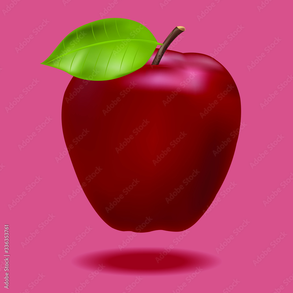 Obraz premium Vector illustration of a red apple and shadow on a red background. 
