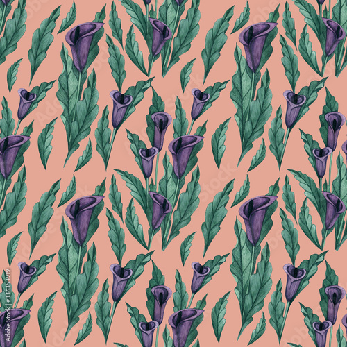 a pattern of Calla lilies in the background