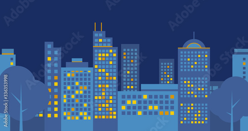 Night city vector illustration. Dark urban scape. Night cityscape in flat style, abstract background.