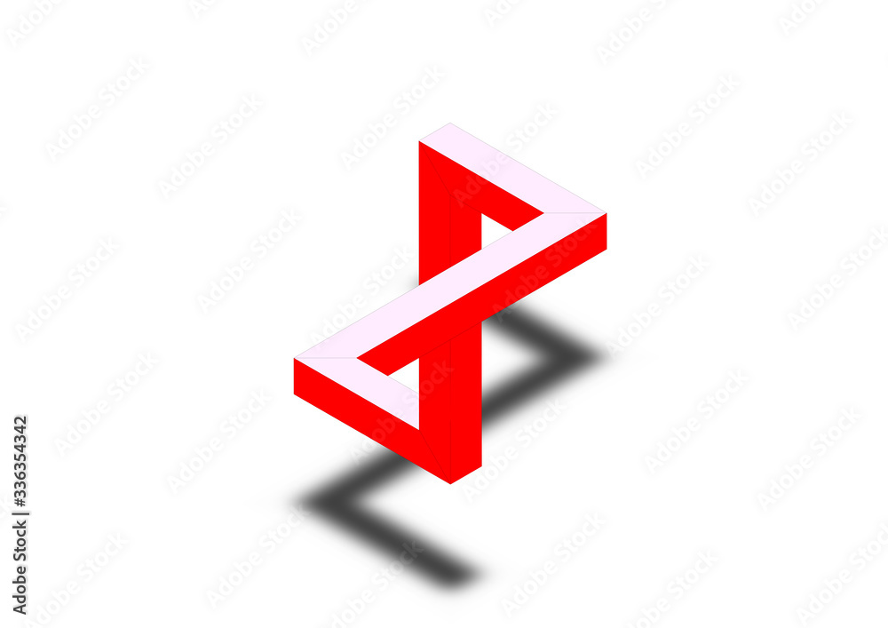 Penrose triangle icon in two colors neon.Geometric 3D object optical illusion. illustration. Penrose triangle icon in two colors neon.Geometric 3D object optical illusion. illustration.