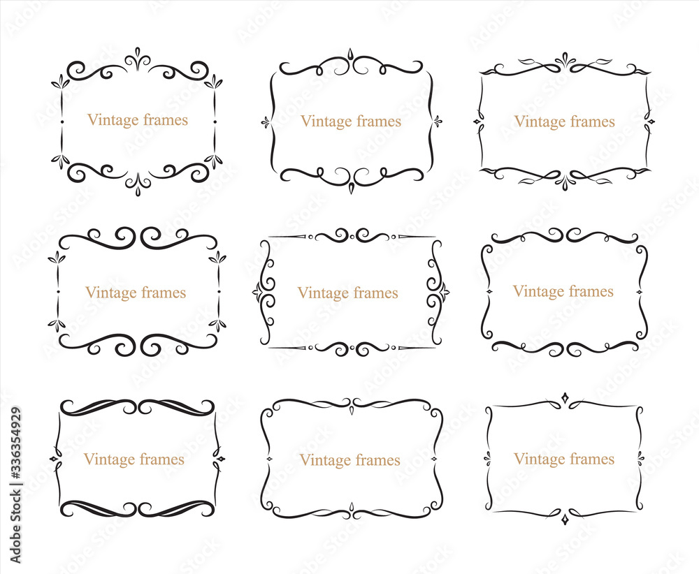 Hand drawn set of decorative frames, borders, page decoration calligraphic design elements collection. vintage vector illustration Hand drawn set of decorative frames, borders, page decoration calligraphic design elements collection. vintage vector illustration