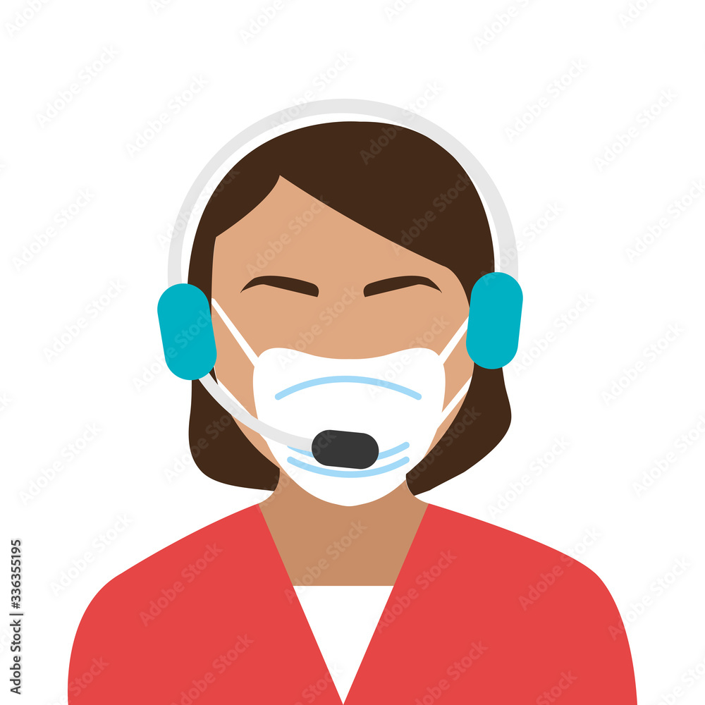 woman agent call center with face mask vector illustration design