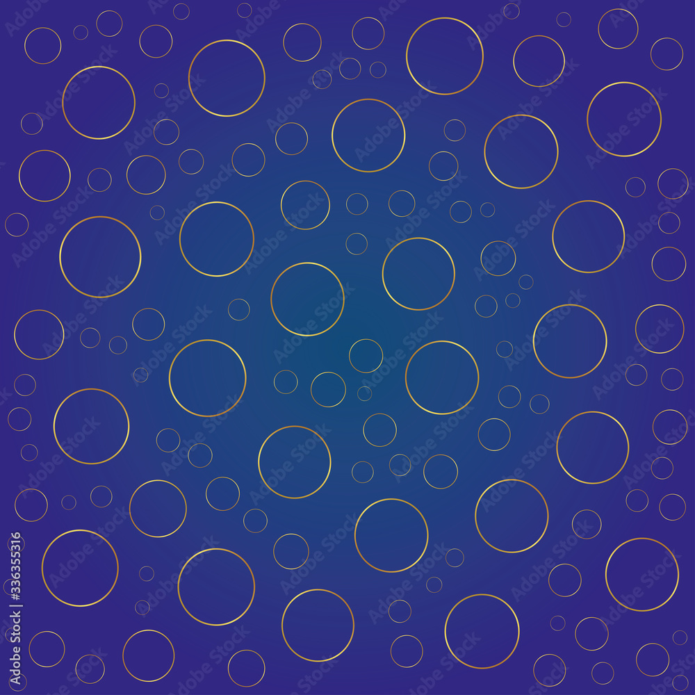 Different sized gradient gold circles in blue background