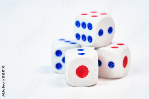 Four dice  cubes on a white background  space for text