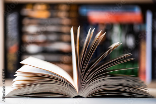 Photography open book close up photo, blurred background