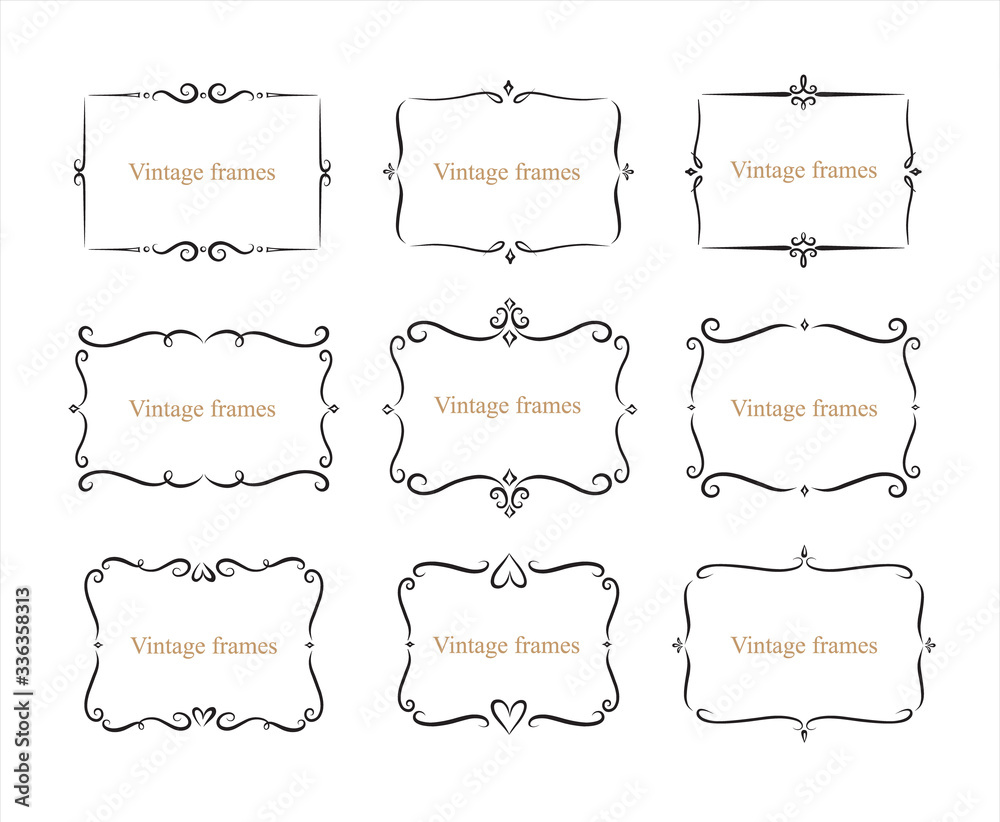 Hand drawn set of decorative frames, borders, page decoration calligraphic design elements collection. vintage vector illustration