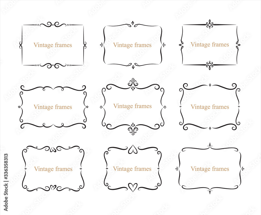 Hand drawn set of decorative frames, borders, page decoration calligraphic design elements collection. vintage vector illustration Hand drawn set of decorative frames, borders, page decoration calligraphic design elements collection. vintage vector illustration