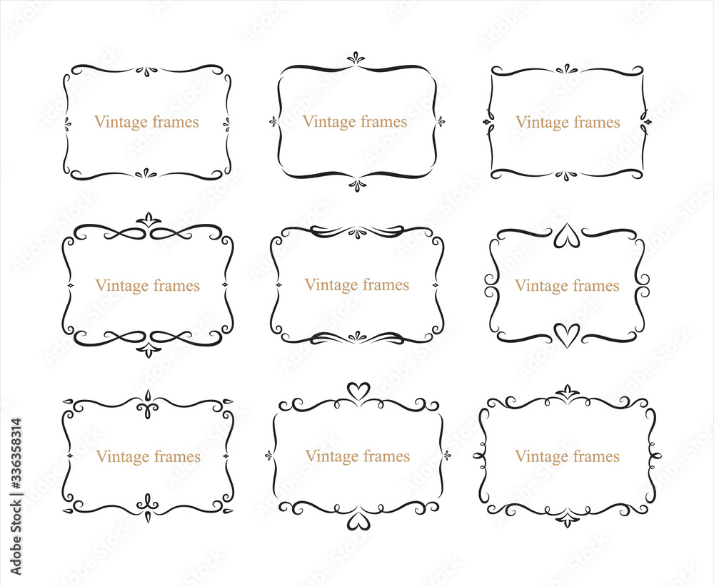 Hand drawn set of decorative frames, borders, page decoration calligraphic design elements collection. vintage vector illustration Hand drawn set of decorative frames, borders, page decoration calligraphic design elements collection. vintage vector illustration