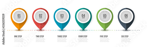 Timeline infographic label design with number options. Business concept with 6 steps, processes. Vector illustration.