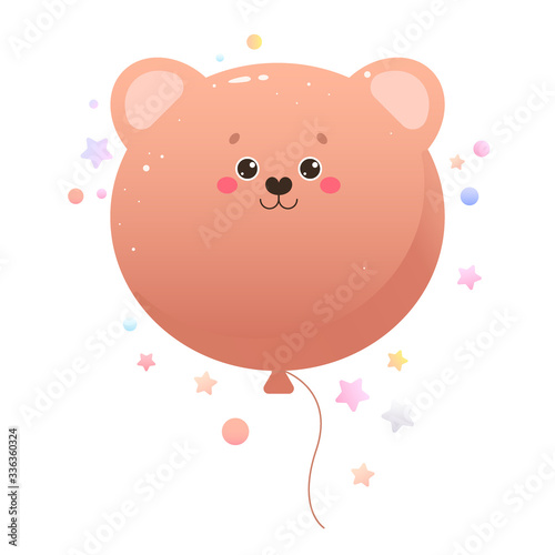 Balloon Cute Kawaii Bear. Animal isolated on a white background. Vector
