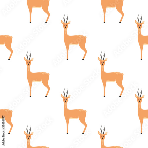 Seamless pattern with deer, doe, roe deer. Vector illustration in the Scandinavian style