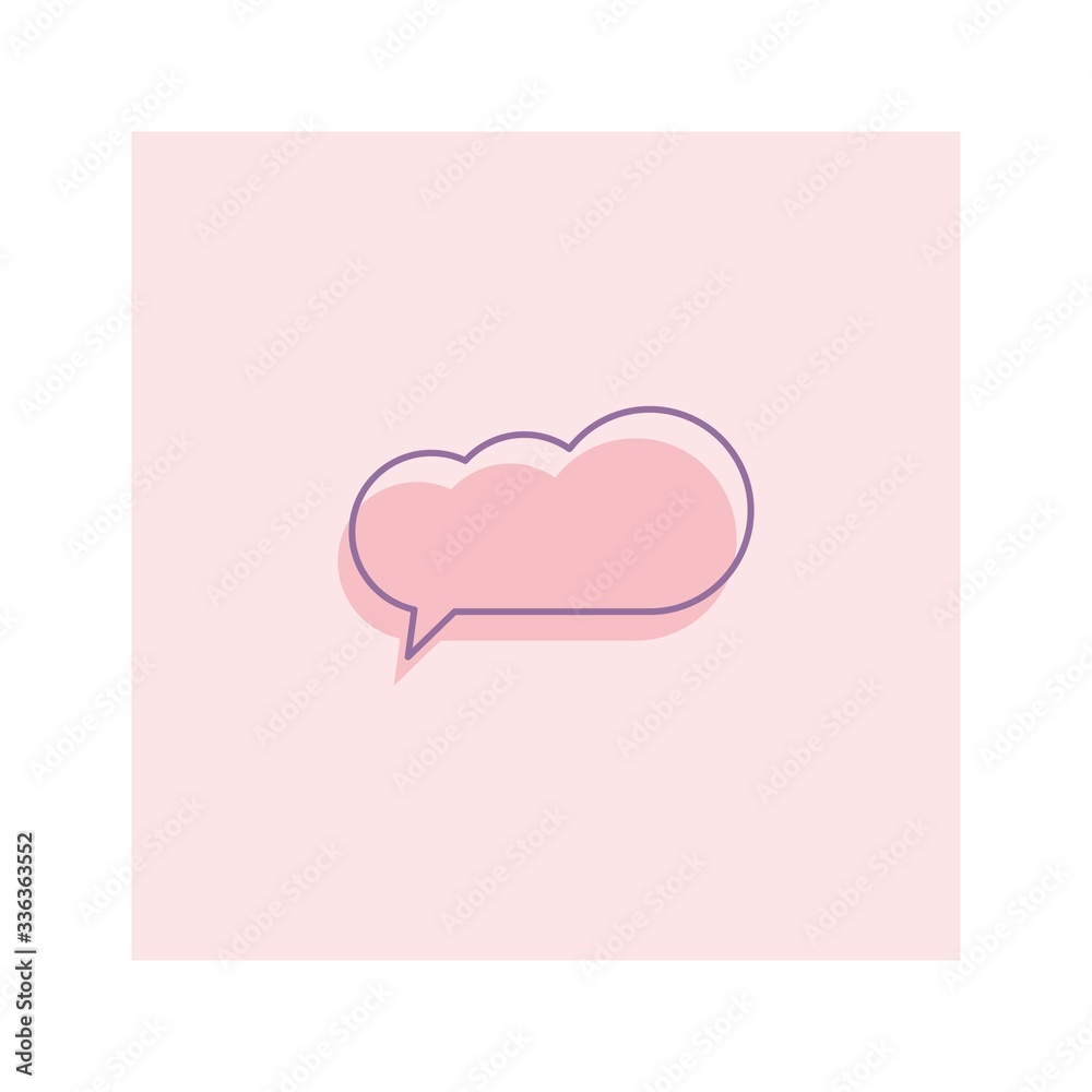 Speech Bubble. Unique shape. Separated Outline. Pink shadow. Blank empty sticker. Graphic Vector illustration. Cartoon Comic style. Simple, minimal design. Isolated Icon. Conversation concept
