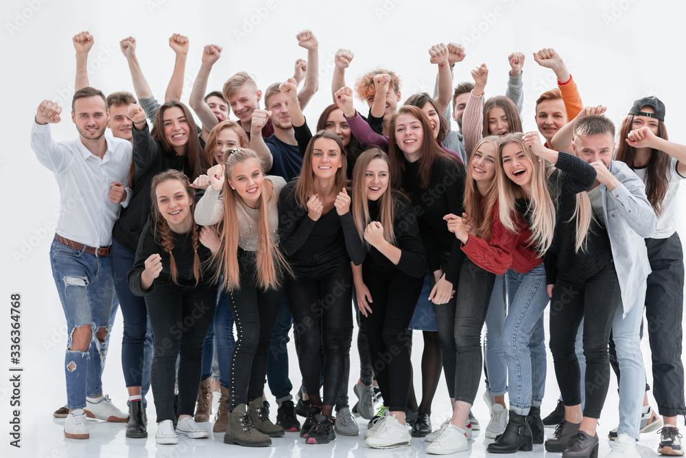 group of ambitious young people showing their success