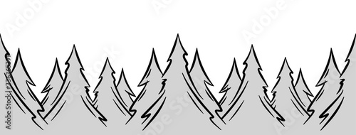 Vector Hand drawn seamless line pine forest.