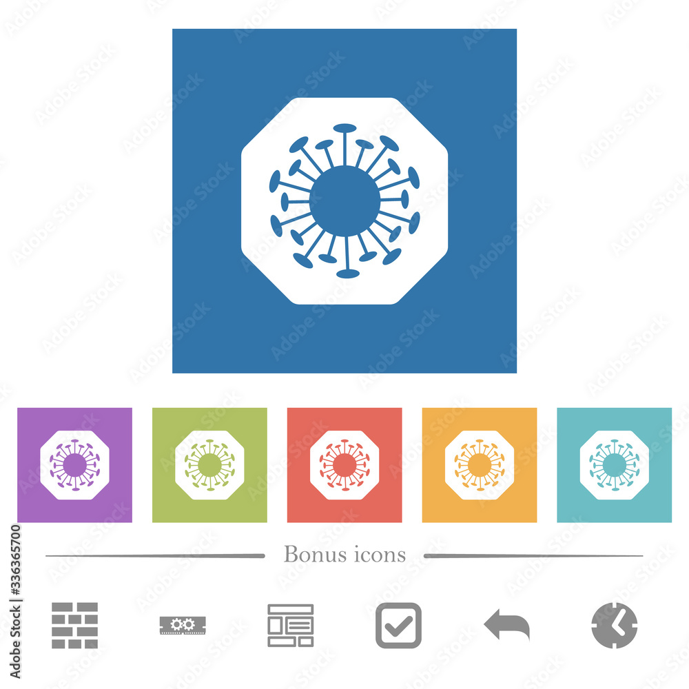 Stop covid flat white icons in square backgrounds Stop covid flat white icons in square backgrounds