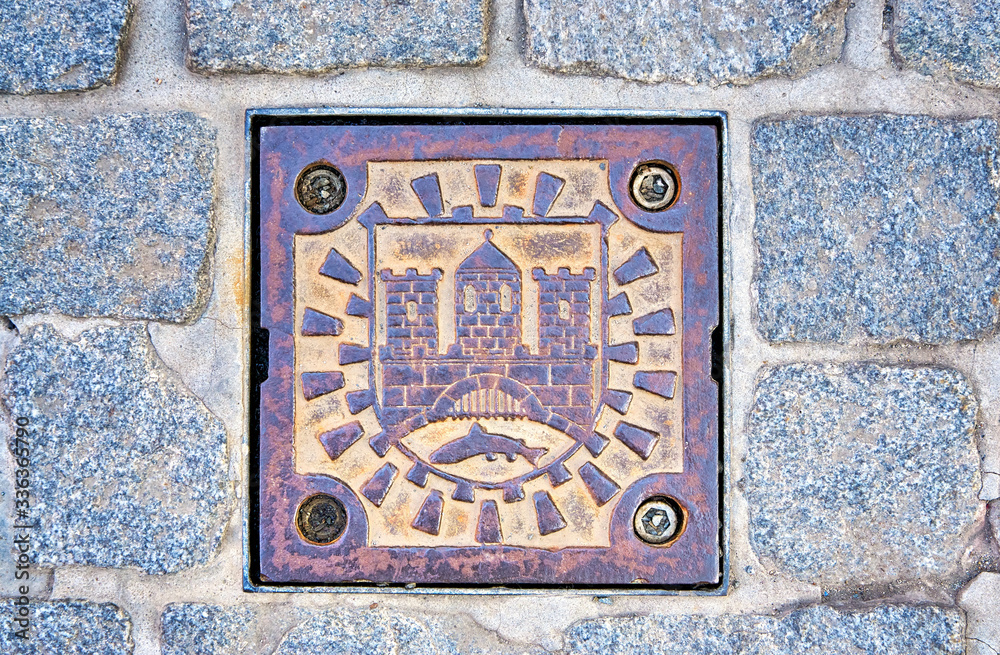 Coat of arms of Wernigerode City in paving stones. Saxony-Anhalt, Germany