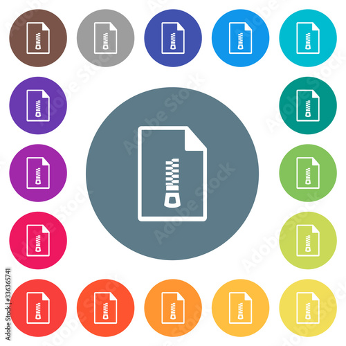 Compressed document flat white icons on round color backgrounds