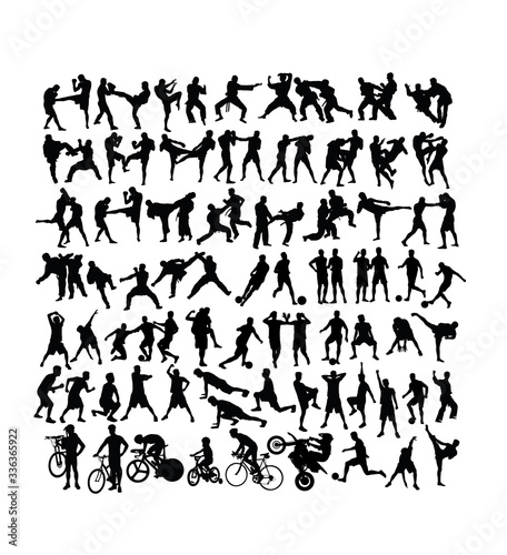Sport Activity Silhouettes  martial art  football  gym fitness and cycling  art vector design