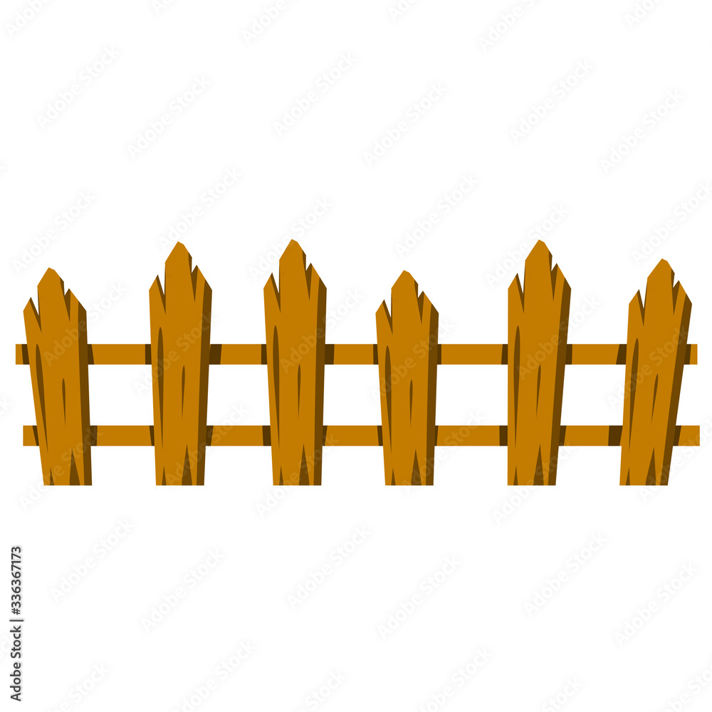 Wooden fence. Rural barrier. Element of village and the ranch. Wall of plank and board. Rustic cartoon flat element Wooden fence. Rural barrier. Element of village and the ranch. Wall of plank and board. Rustic cartoon flat element