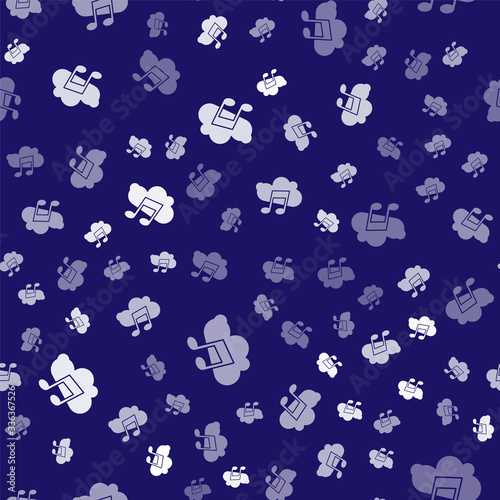 White Music streaming service icon isolated seamless pattern on blue background. Sound cloud computing, online media streaming, song, audio wave. Vector Illustration