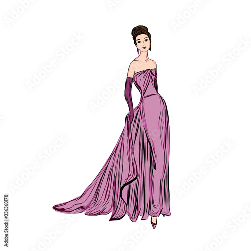 Elegant glamor woman in pink dress. 