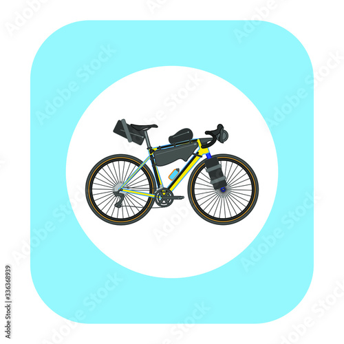 Touring bike vector illustration with saddlebag, frame bag and handlebar bag. Gravel bicycle.