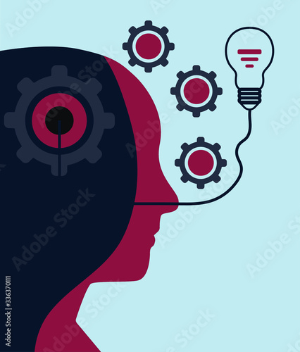 Human head with gears, thinking progress concept and ideas.vector illustration.