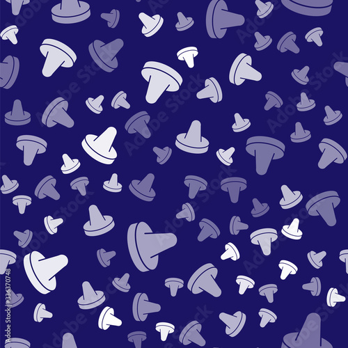 White Mallet and puck for playing air hockey game icon isolated seamless pattern on blue background. Vector Illustration