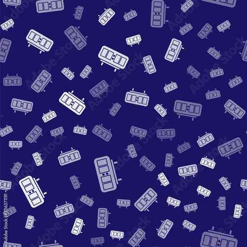 White Sport hockey mechanical scoreboard and result display icon isolated seamless pattern on blue background. Vector Illustration