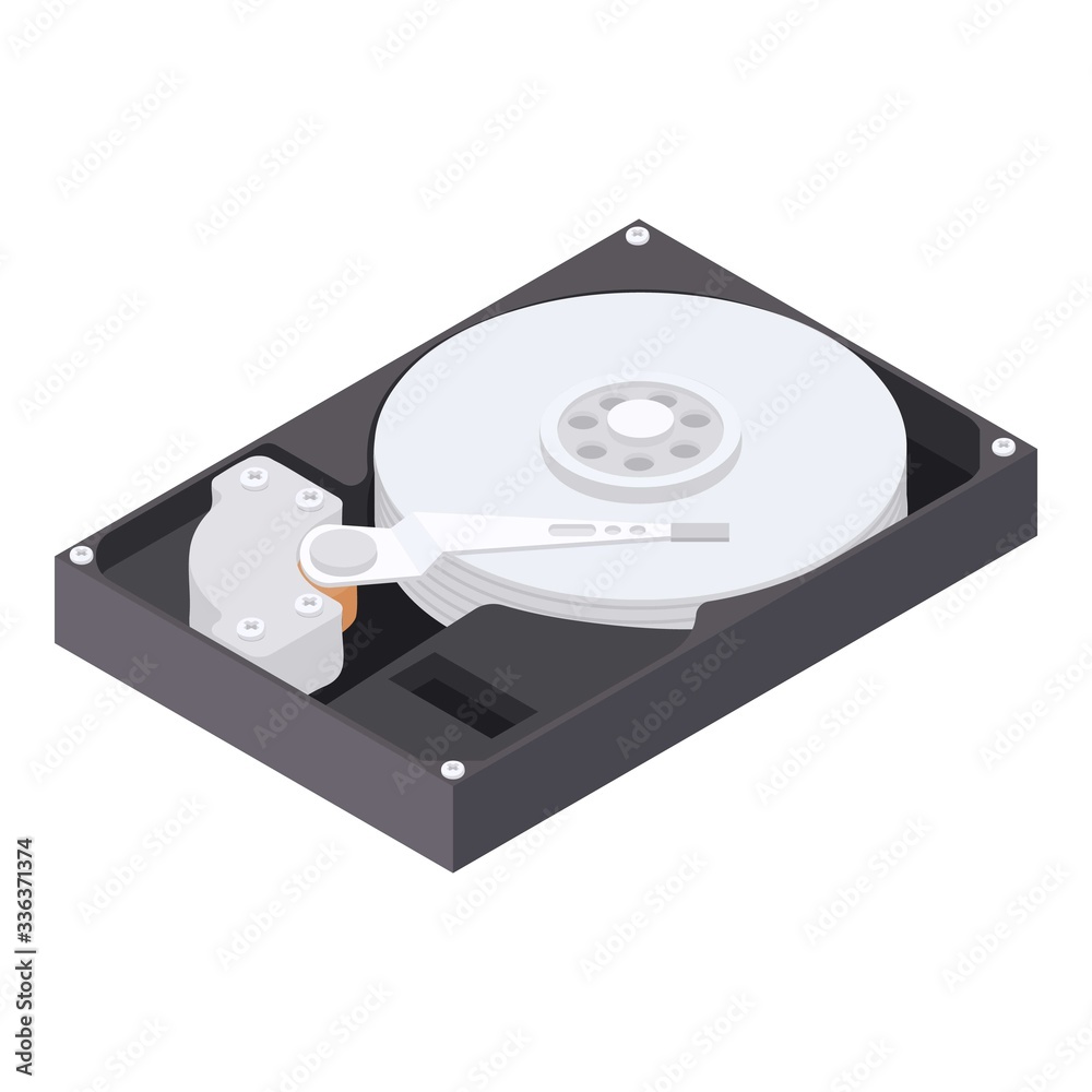 Hard drive icon. Isometric of hard drive vector icon for web design isolated on white background Hard drive icon. Isometric of hard drive vector icon for web design isolated on white background