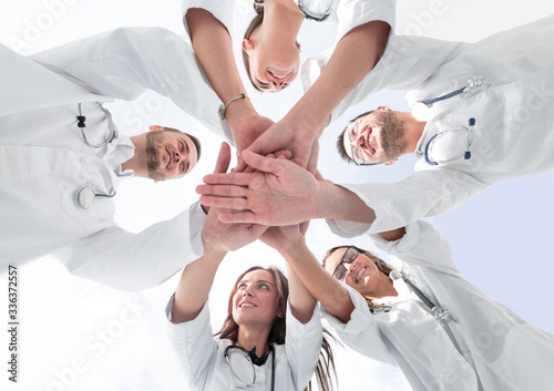group of diverse medical professionals showing their unity.