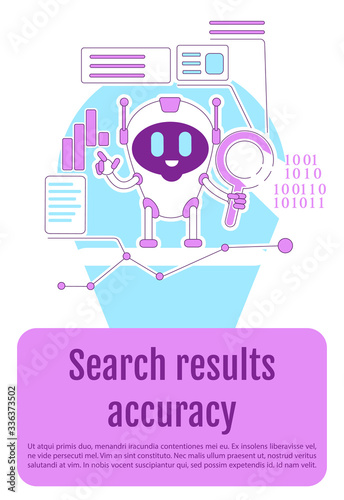 SEO bot poster flat silhouette vector template. Search engine robot brochure, booklet one page concept design with cartoon characters. Automated Internet searching flyer, leaflet with text space
