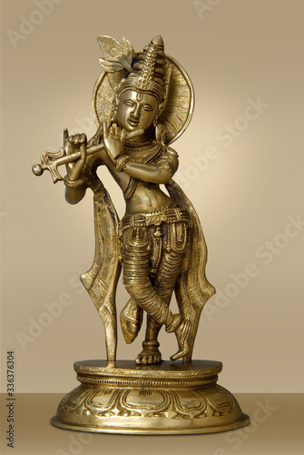Lord Krishna and Radha Brass Statue. Hindu Religion. photo