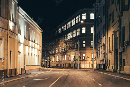 Empty street in the historical centre of Moscow, no cars and no people, because everyone is stayinh home due to a quarantine. © Дунаевский Николай
