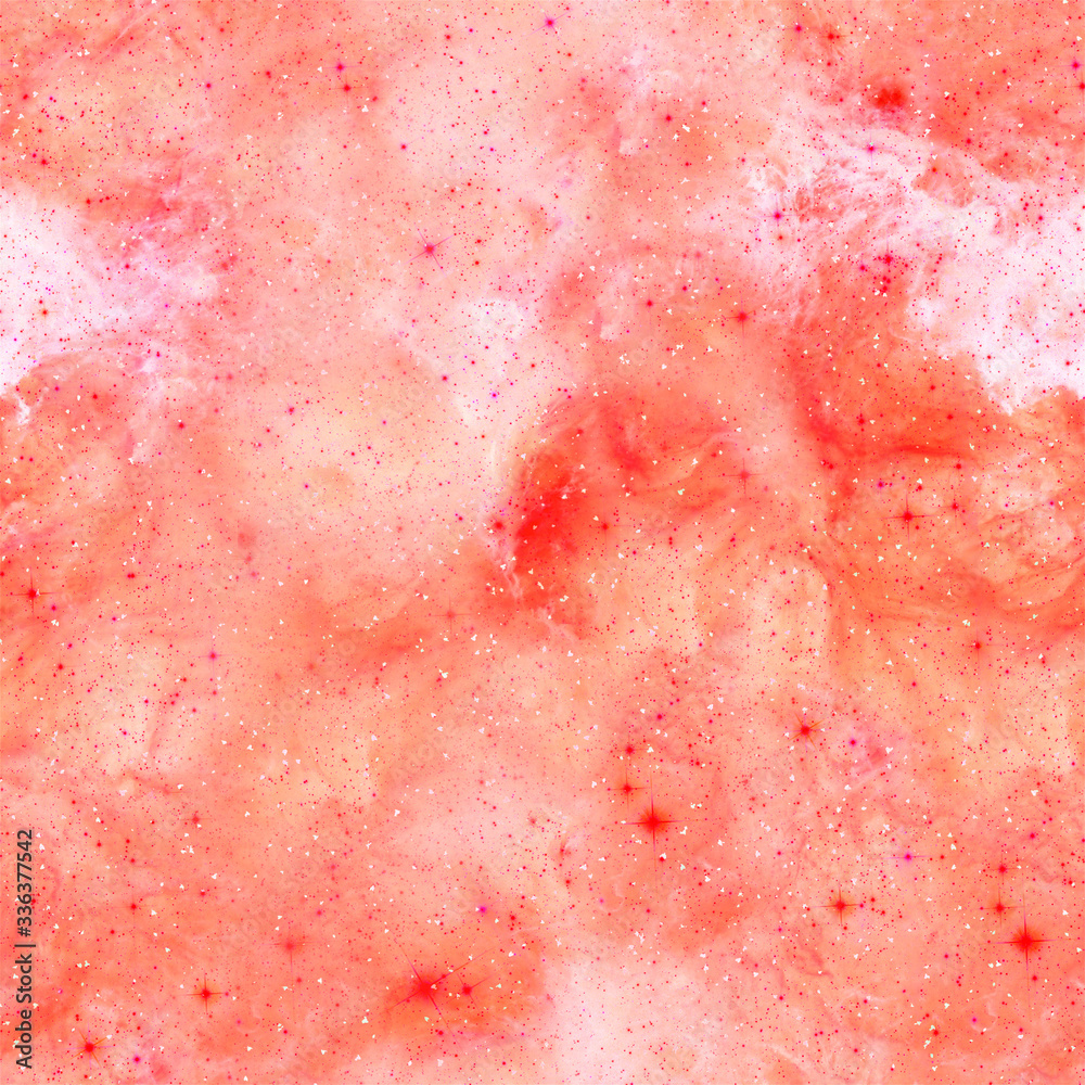 Galaxy fabric seamless pattern. Red abstract 