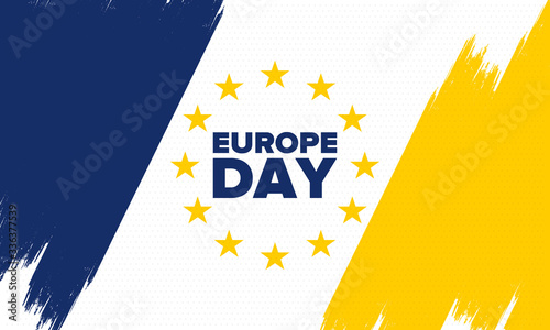 Europe Day. Annual public holiday in May. Is the name of two annual observance days - 5 May by the Council of Europe and 9 May by the European Union. Poster, card, banner and background. Vector