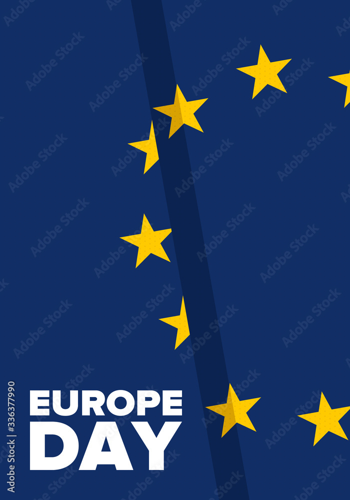 Europe Day. Annual public holiday in May. Is the name of two annual observance days - 5 May by the Council of Europe and 9 May by the European Union. Poster, card, banner and background. Vector Europe Day. Annual public holiday in May. Is the name of two annual observance days - 5 May by the Council of Europe and 9 May by the European Union. Poster, card, banner and background. Vector