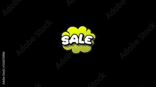 Text animation Sale, Stock Comic speech bubbles on transparent background. Speech bubbles with different discounts. Easy to add on top of your video. Alpha channel. Sale, Stock, Discount, Free titles