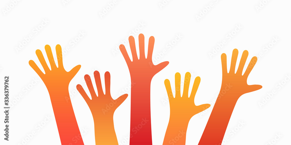 Colorful up hands. Vector illustration, an association, unity, partners, friendship