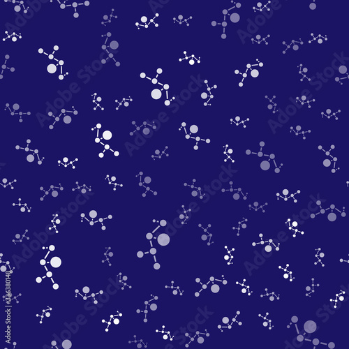 White Cannabis molecule icon isolated seamless pattern on blue background. Cannabidiol molecular structures, THC and CBD formula. Marijuana or cannabis. Vector Illustration