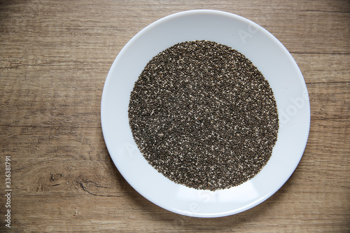 Natural chia seeds in a plate