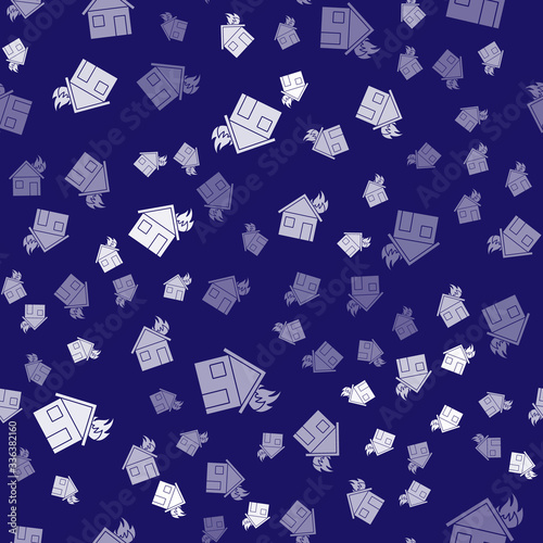 White Fire in burning house icon isolated seamless pattern on blue background. Vector Illustration