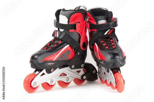 Sports black and red skating rollers on a white background.