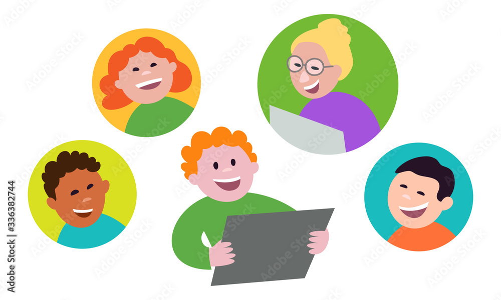 Distance learning. Children and the teacher in a virtual class. Distance learning. Children and the teacher in a virtual class.