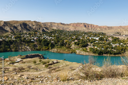 Naryn River near the city of Tash-Kumyr in the Jalal-Abad region of Kyrgyzstan