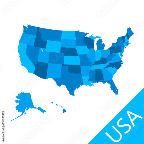 Simplified blue vector USA map isolated on white background.