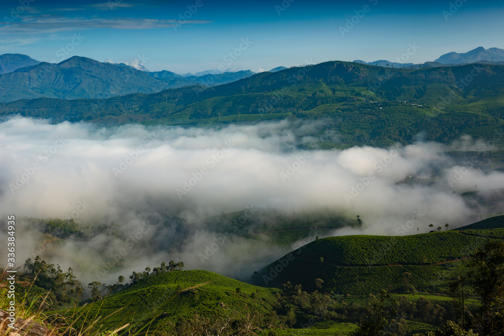 Misty morning from Chokramudi.Munnar,Kerala- landscape of misty mountain,hill station of Kerala